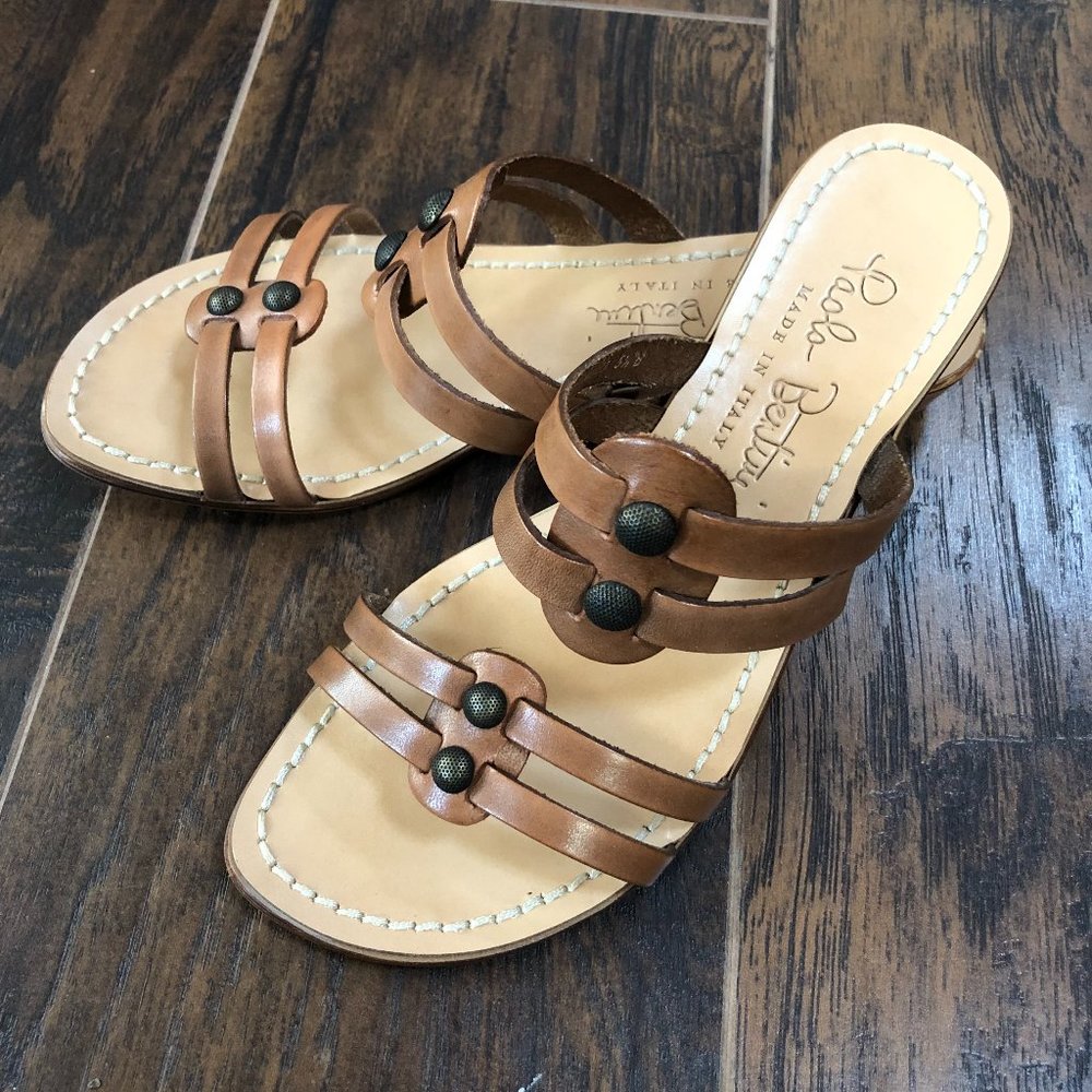 PAOLO BENTINI Dark Tan Slip-On Sandals, Size 5 1/2